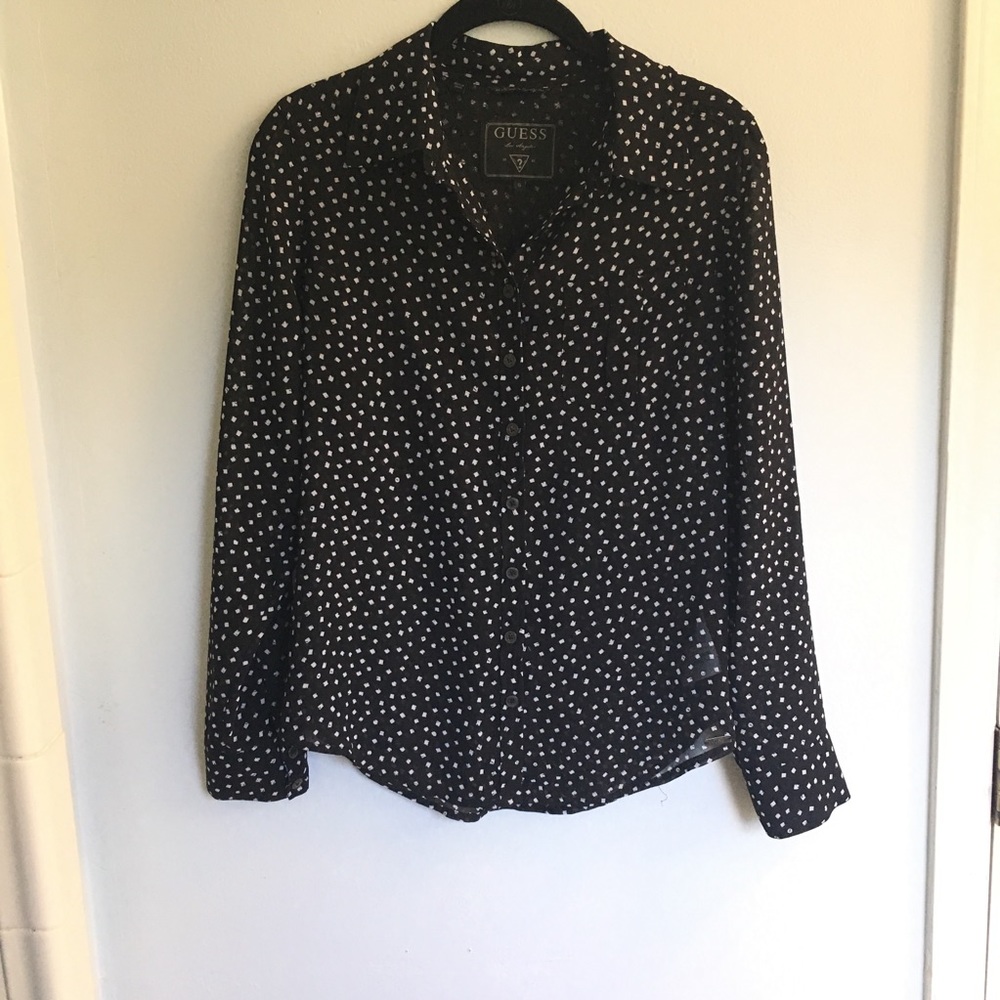 GUESS Sheer black and white button down